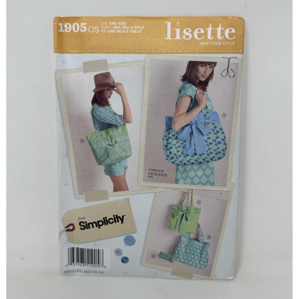 Simplicity Lisette Sewing Pattern 1905 Tote Purse - Bucket Bag - Cosmetic Case